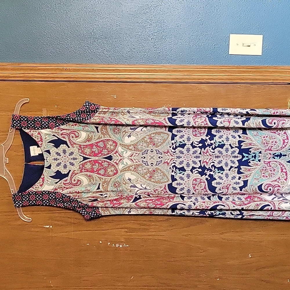 Chicos Chico's Crown Paisley maxi  Sz 2P sleeveless border print double slit